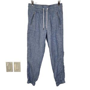 Athleta Cabo 100% Linen Jogger‎ Pants Womens 6 Blue Pull On Casual High Rise